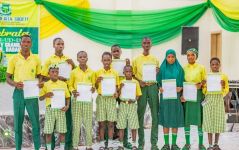 Scholarship presentation on stage